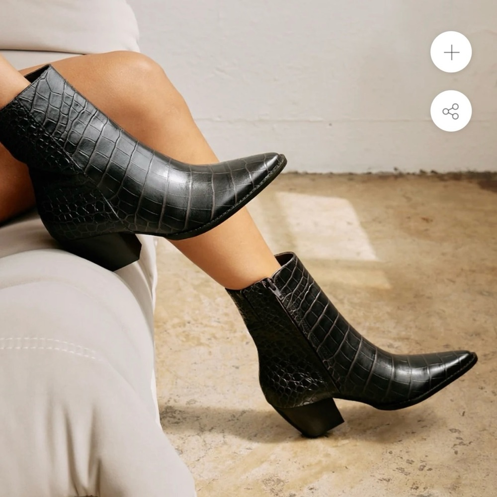 Black Textured Leather Ankle Booties